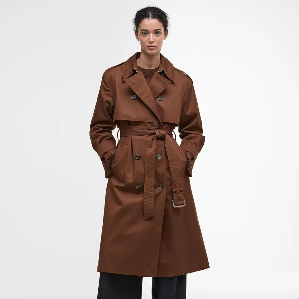 Barbour Aoife Showerproof Trench Coat Vicuna/Hessian Tartan