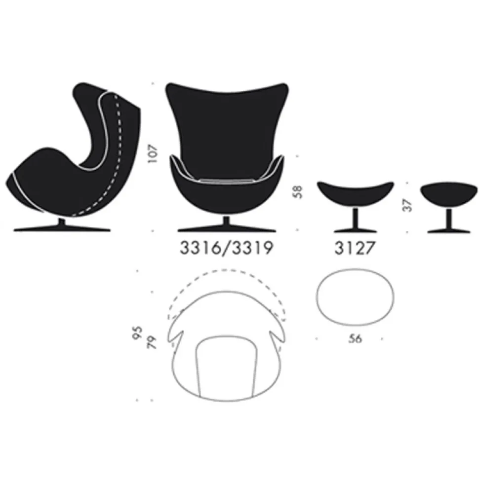 Fritz Hansen 3316 Ægget Lænestol Stof