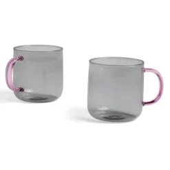 HAY Borosilicate Mug Light Grey With Pink Handle 2 stk.