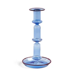 HAY Flare Candleholder Tall Light Blue With Red Rim