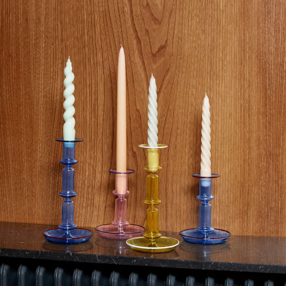 HAY Flare Candleholder Tall Light Blue With Red Rim
