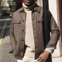 Mos Mosh Gallery Matteo Brown Stripe Overshirt Chocolate