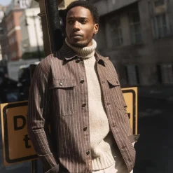 Mos Mosh Gallery Matteo Brown Stripe Overshirt Chocolate