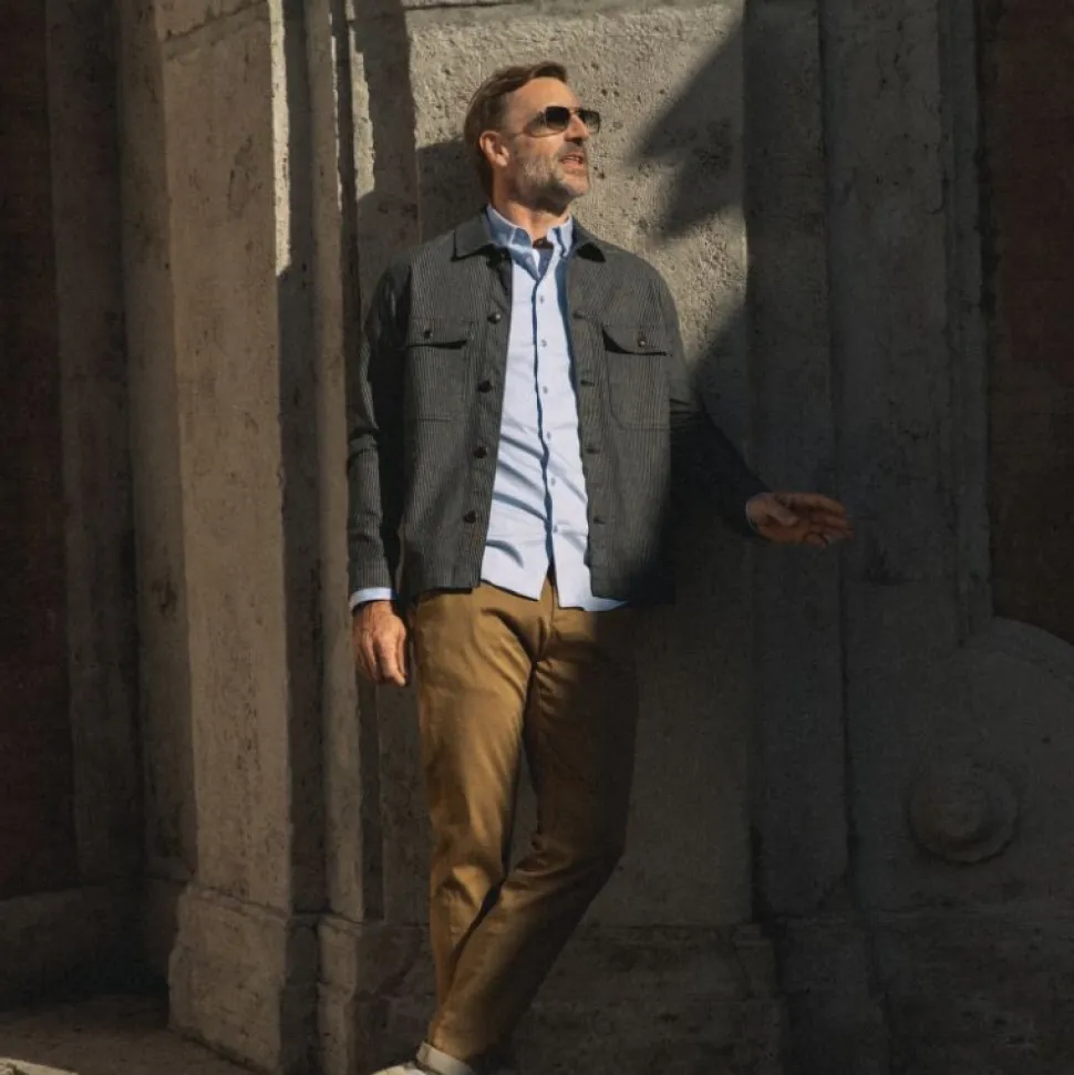 Mos Mosh Gallery Matteo Stripe Overshirt Blue