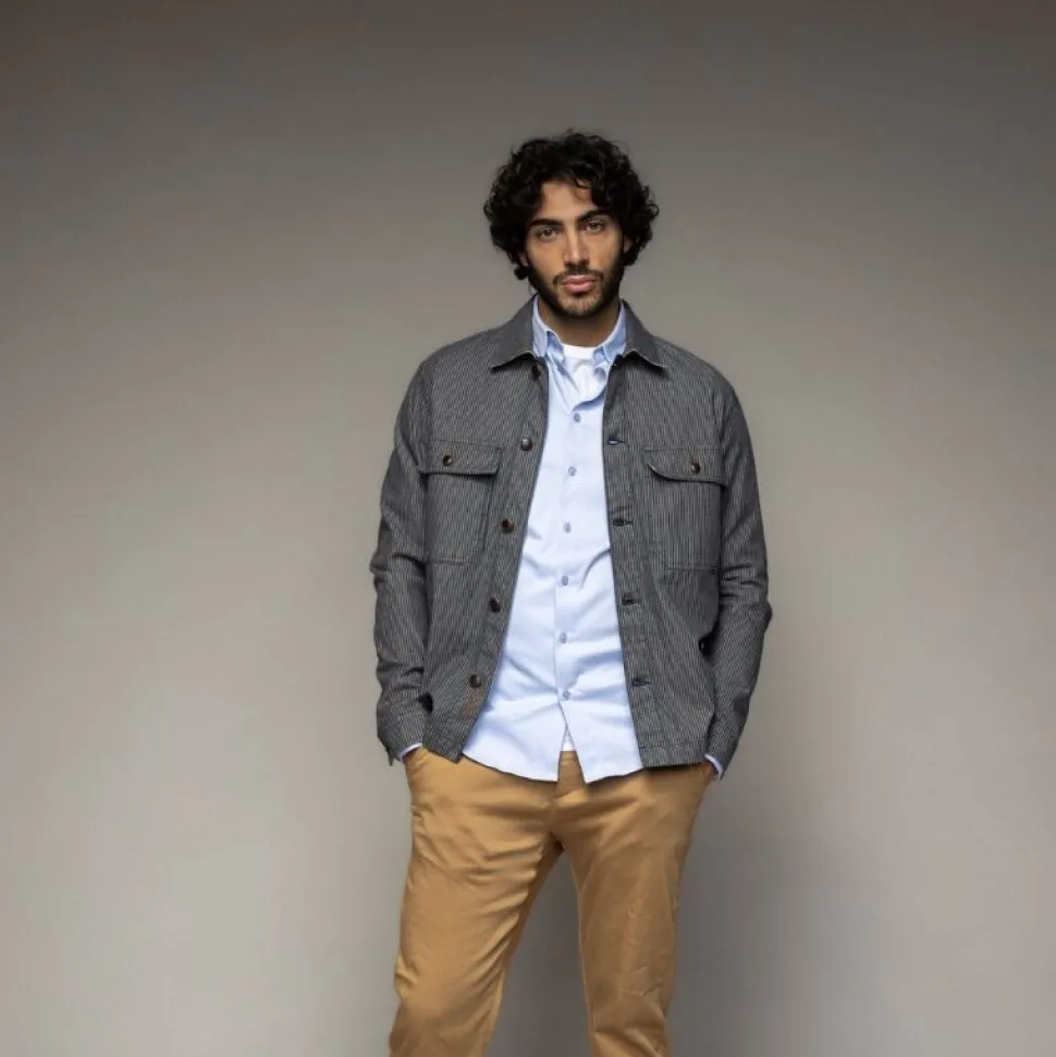 Mos Mosh Gallery Matteo Stripe Overshirt Blue