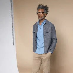 Mos Mosh Gallery Matteo Stripe Overshirt Blue