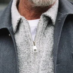 Mos Mosh Gallery Ryan Soft Zip Polo Pullover Light Grey