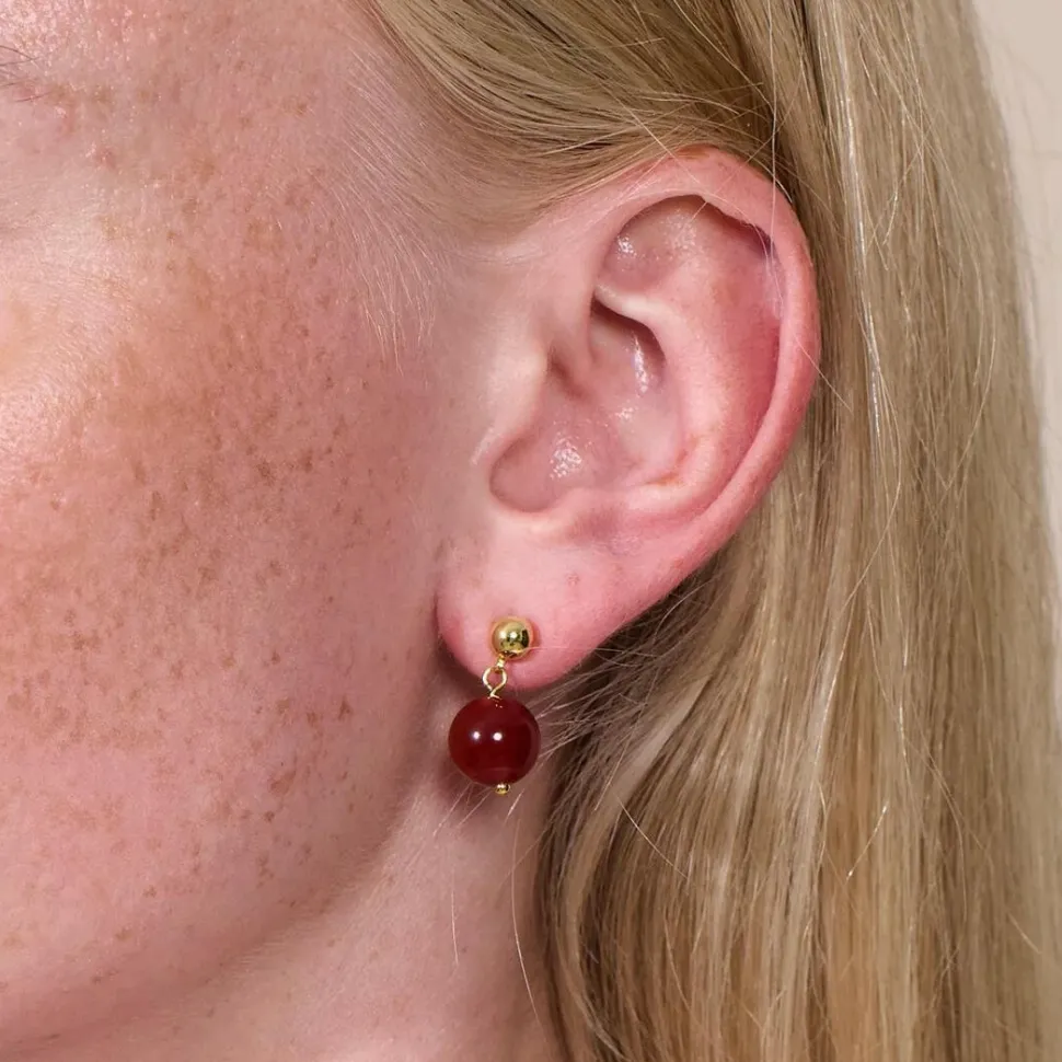 Soï Krystal Nora Øreringe Rød Jade