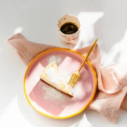 Val Pottery Jose Plate Pink/Yellow Edge