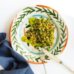 Val Pottery Miguel Plate Dark Green Feathers