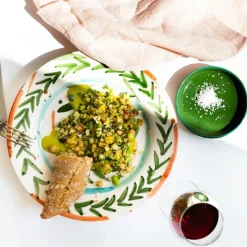 Val Pottery Miguel Plate Dark Green Feathers